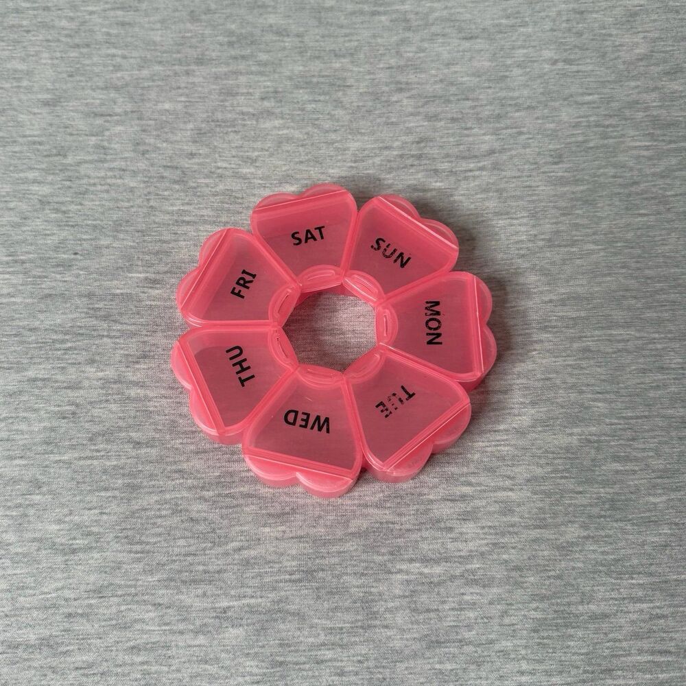 Large Pink Heart Weekly Pill Organizer Travel Box